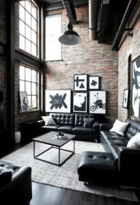 black and white living room