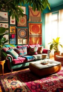 bold bohemian living room design