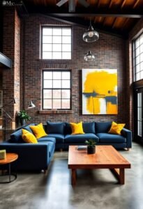 bold bright industrial living room