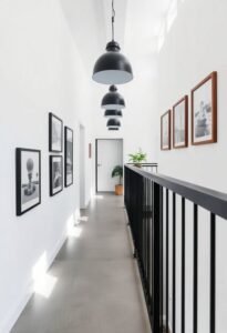 monochrome industrial hallway design