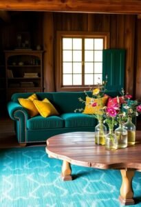 rustic living room jewel tones