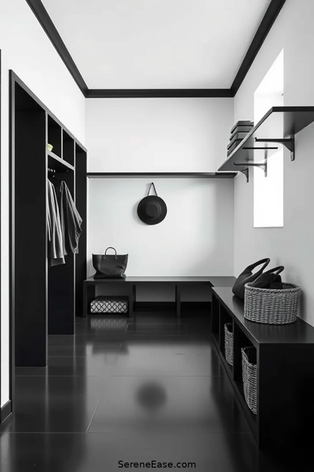 15 Ways to Achieve Black and White Scandinavian Style in Your Hallway 6 Add Functional Storage Solutions for 15 Ways to Achieve Black and White Scandinavian Style in Your Hallway