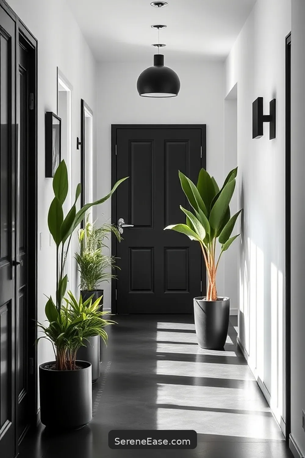 15 Ways to Achieve Black and White Scandinavian Style in Your Hallway 12 Integrate Indoor Plants for 15 Ways to Achieve Black and White Scandinavian Style in Your Hallway