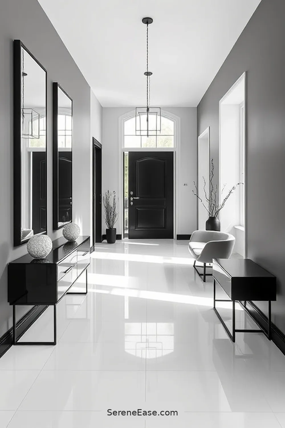 15 Ways to Achieve Black and White Scandinavian Style in Your Hallway 11 Utilize Mirrors to Expand Space for 15 Ways to Achieve Black and White Scandinavian Style in Your Hallway