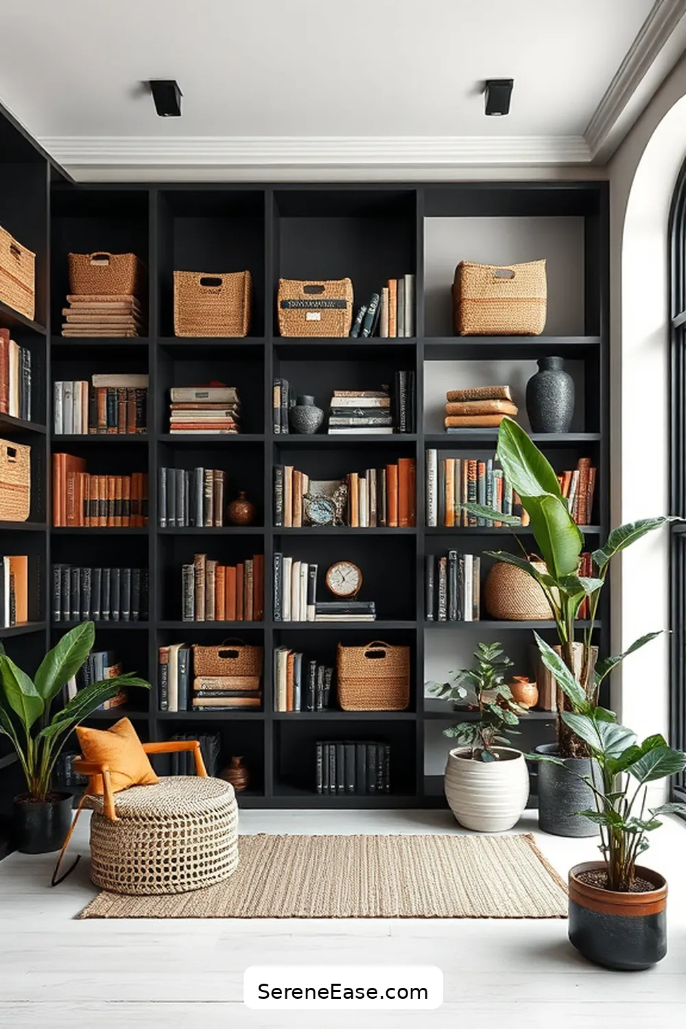 15 Ways to Achieve Black and White Scandinavian Style in Your Library 4 Incorporate Natural Materials for 15 Ways to Achieve Black and White Scandinavian Style in Your Library
