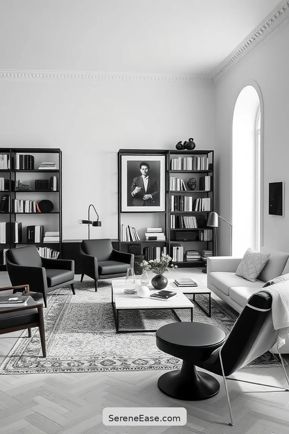 15 Ways to Achieve Black and White Scandinavian Style in Your Library 3 Opt for Monochrome Furniture for 15 Ways to Achieve Black and White Scandinavian Style in Your Library