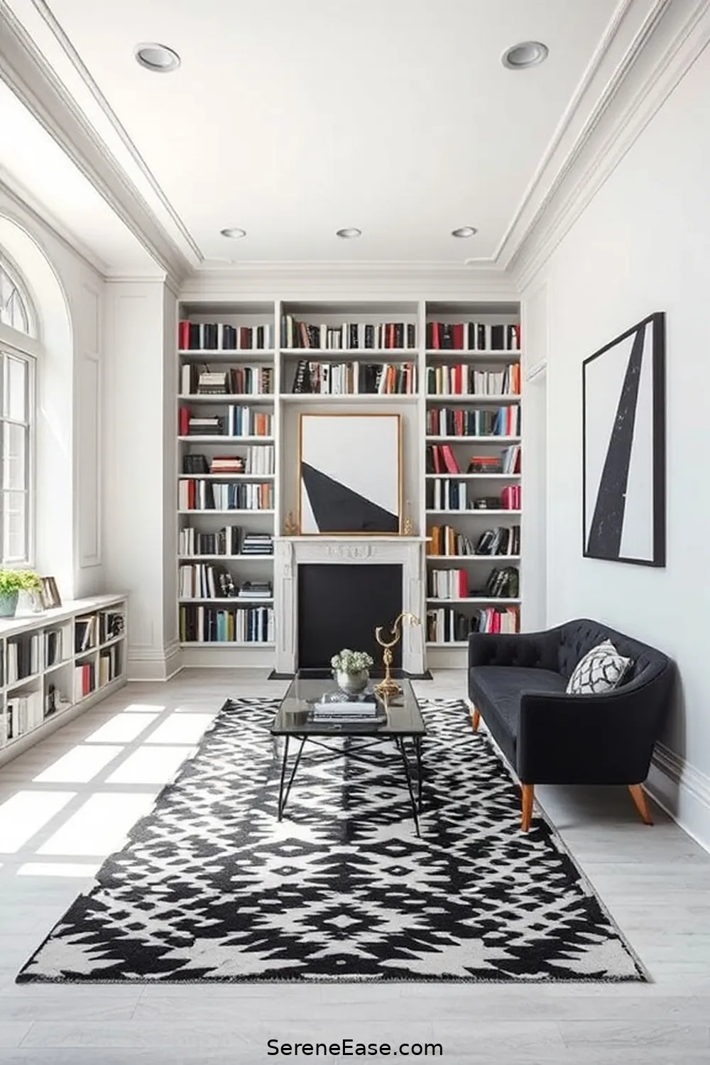 15 Ways to Achieve Black and White Scandinavian Style in Your Library 5 Utilize Geometric Patterns for 15 Ways to Achieve Black and White Scandinavian Style in Your Library