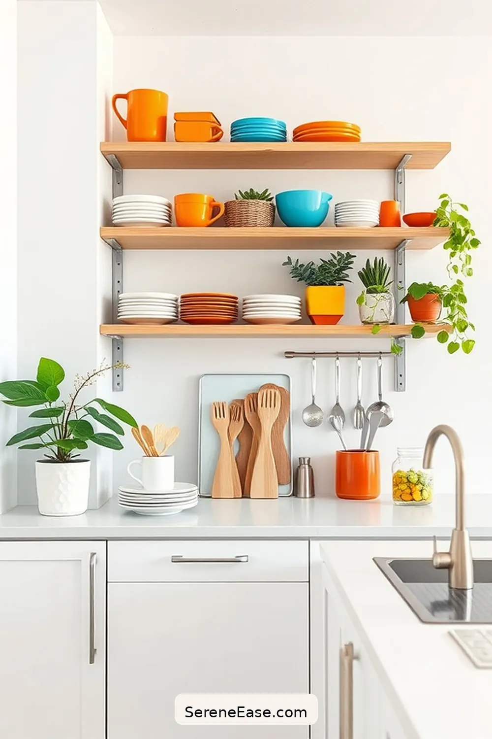 15 Ways to Achieve Bold and Bright Minimalist Kitchen Style 5 Opt for Open Shelving for 15 Ways to Achieve Bold and Bright Minimalist Kitchen Style