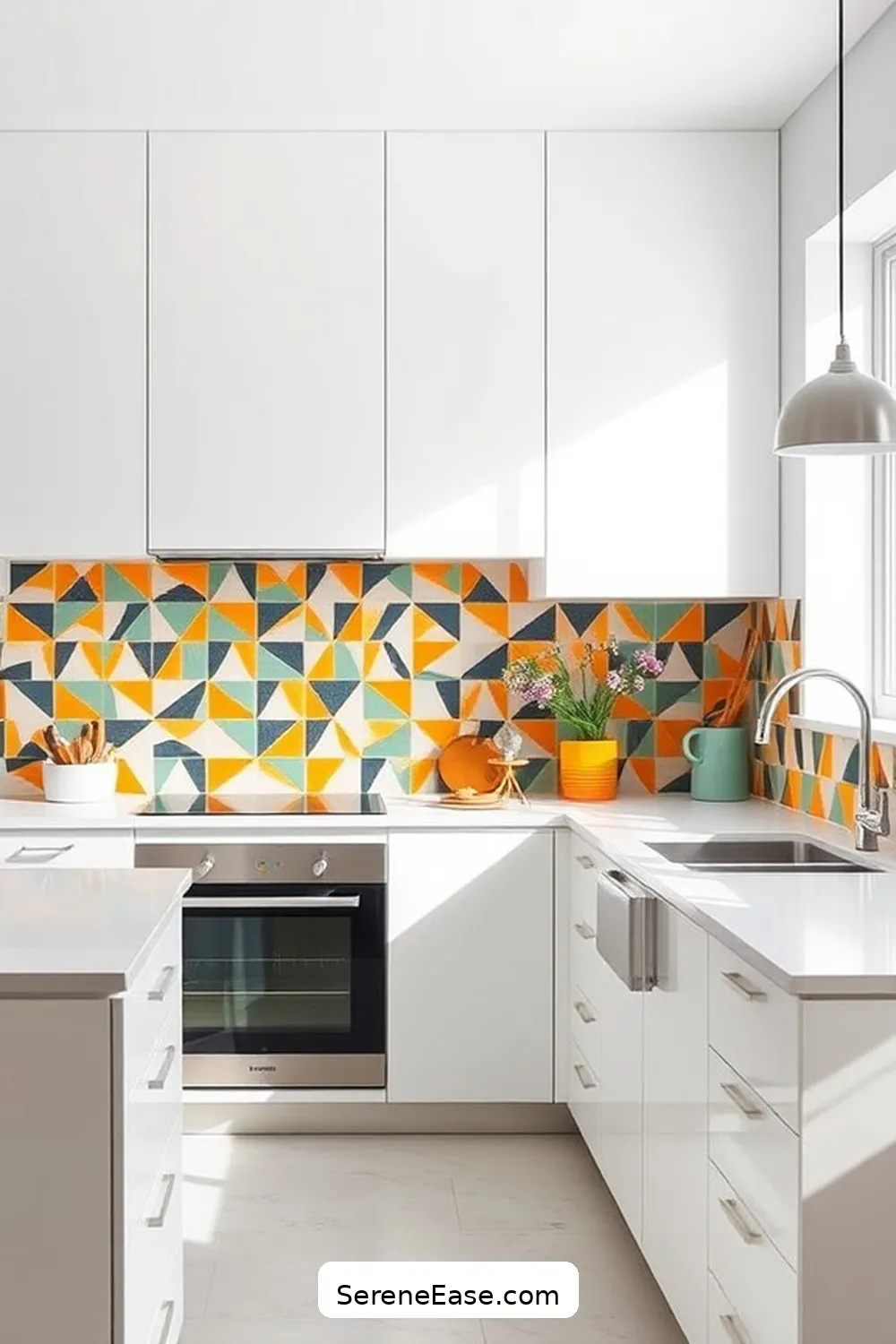 15 Ways to Achieve Bold and Bright Minimalist Kitchen Style 6 Use Geometric Patterns Sparingly for 15 Ways to Achieve Bold and Bright Minimalist Kitchen Style
