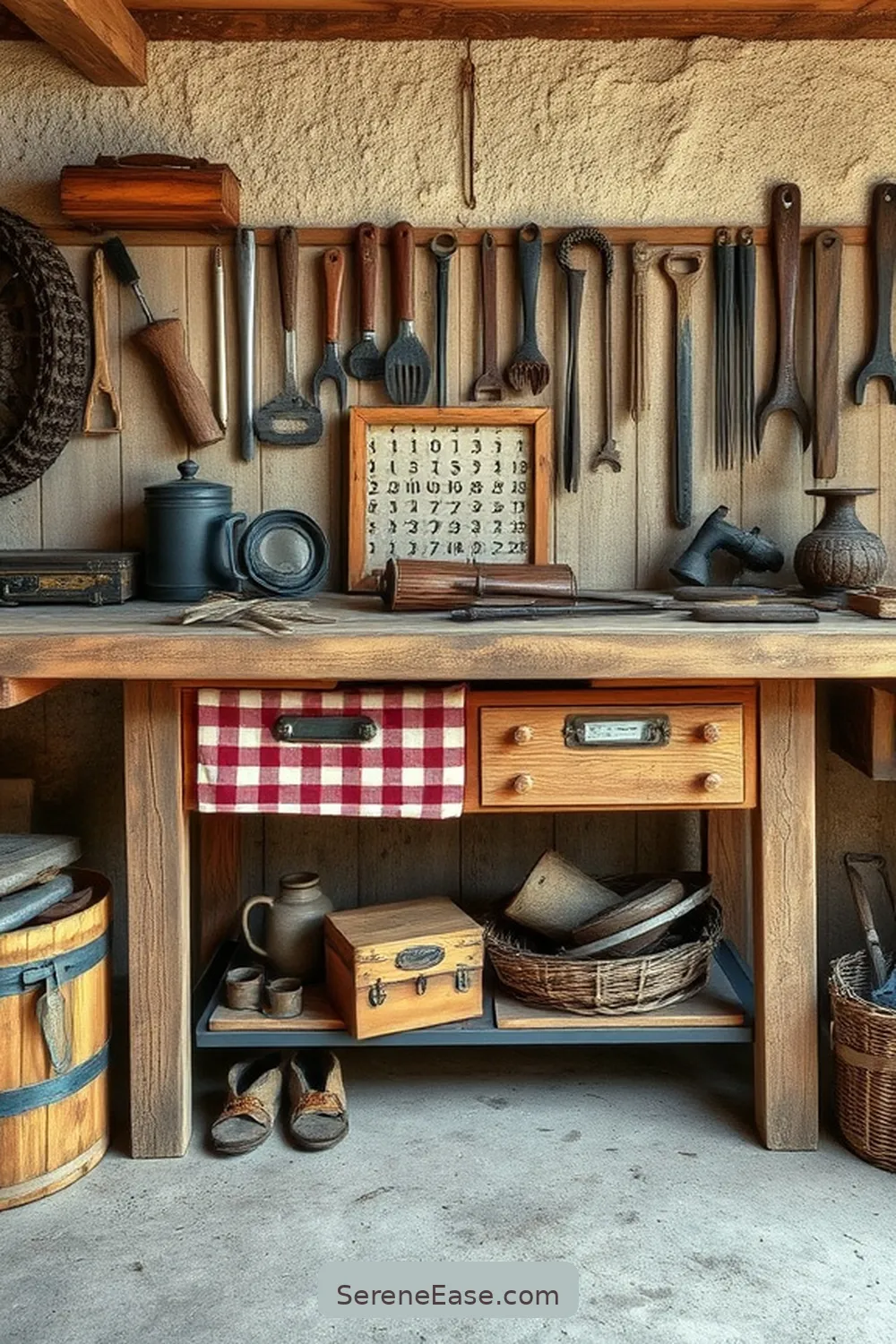 15 Ways to Achieve Monochromatic Rustic Style in Your Garage 14 Add a Rustic Workbench for 15 Ways to Achieve Monochromatic Rustic Style in Your Garage
