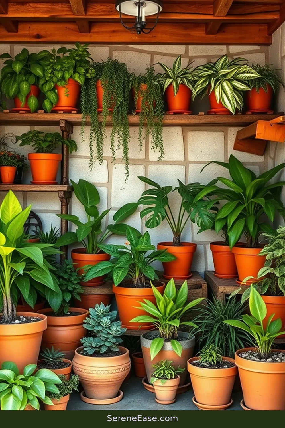 15 Ways to Achieve Monochromatic Rustic Style in Your Garage 11 Incorporate Potted Plants for 15 Ways to Achieve Monochromatic Rustic Style in Your Garage