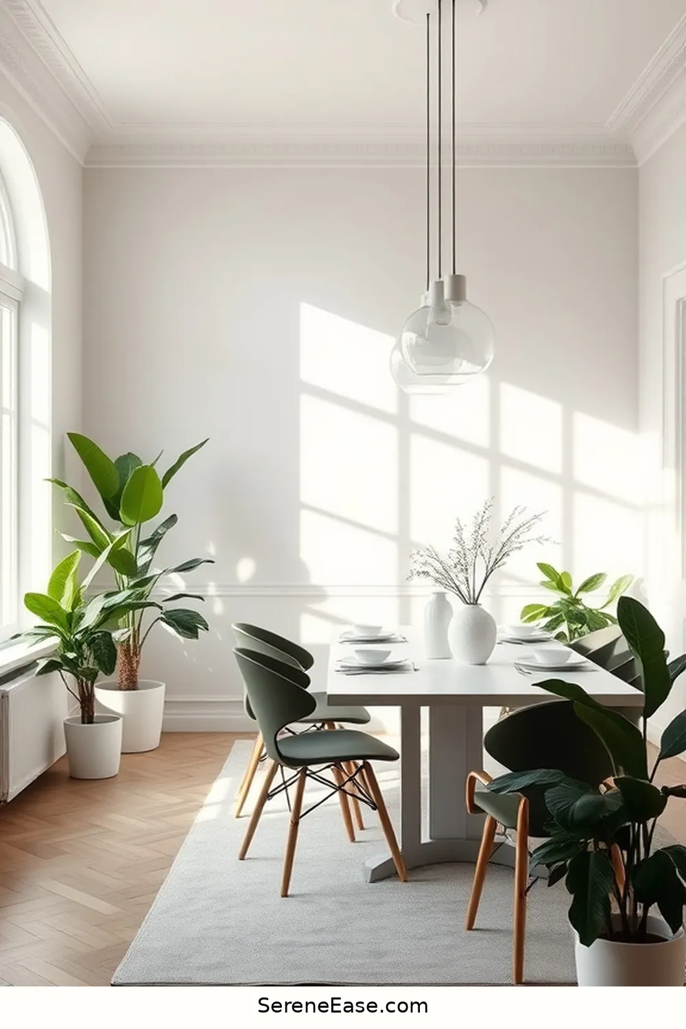 15 Ways to Achieve Monochromatic Scandinavian Style in Your Dining Room 10 Add Greenery for Freshness for 15 Ways to Achieve Monochromatic Scandinavian Style in Your Dining Room