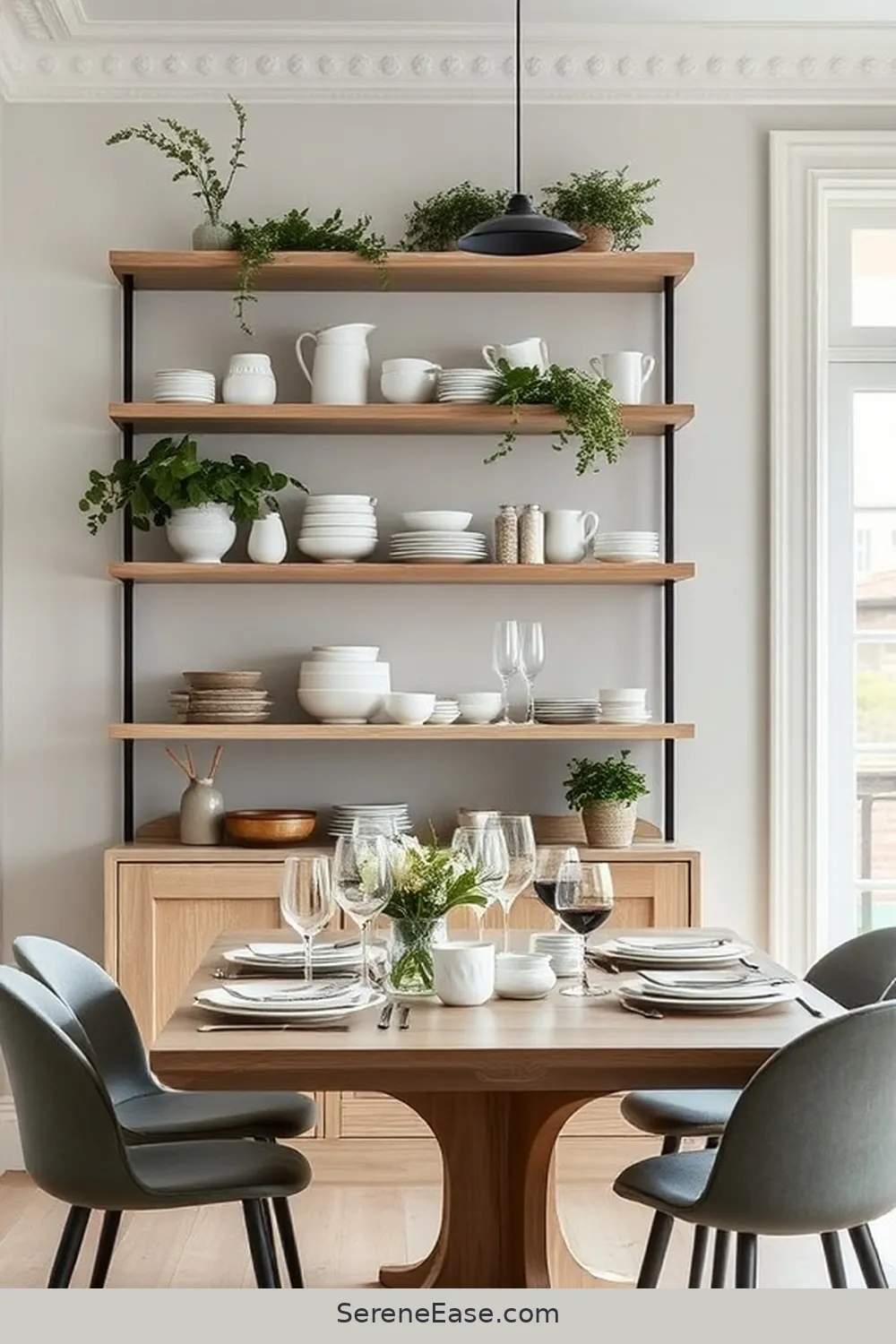 15 Ways to Achieve Monochromatic Scandinavian Style in Your Dining Room 12 Utilize Open Shelving for 15 Ways to Achieve Monochromatic Scandinavian Style in Your Dining Room