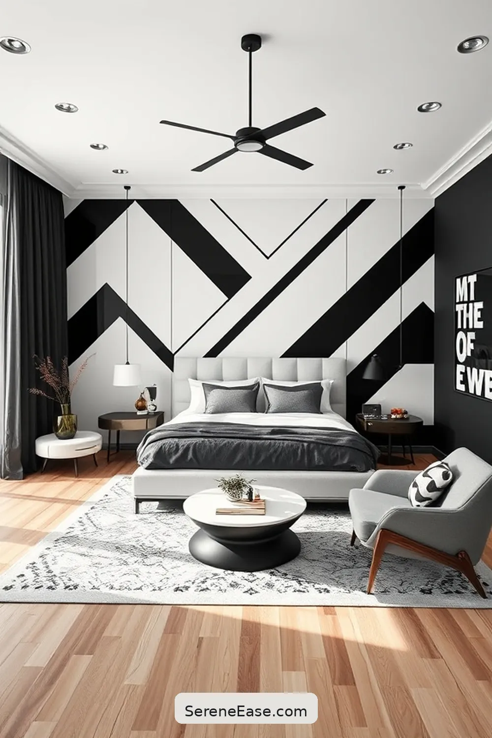 15 Ways to Incorporate Black and White in a Mid-Century Modern Bedroom Style 8 Create a Feature Wall for 15 Ways to Incorporate Black and White in a Mid-Century Modern Bedroom Style