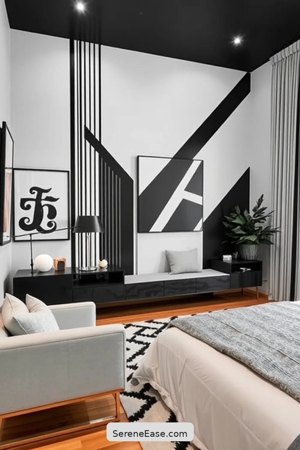 15 Ways to Incorporate Black and White in a Mid-Century Modern Bedroom Style 15 Implement Black and White Wall Décor for 15 Ways to Incorporate Black and White in a Mid-Century Modern Bedroom Style