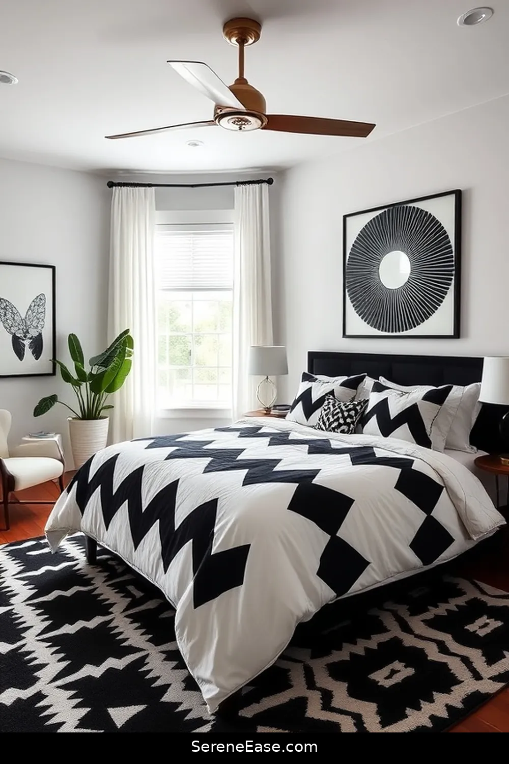 15 Ways to Incorporate Black and White in a Mid-Century Modern Bedroom Style 4 Incorporate Geometric Patterns for 15 Ways to Incorporate Black and White in a Mid-Century Modern Bedroom Style