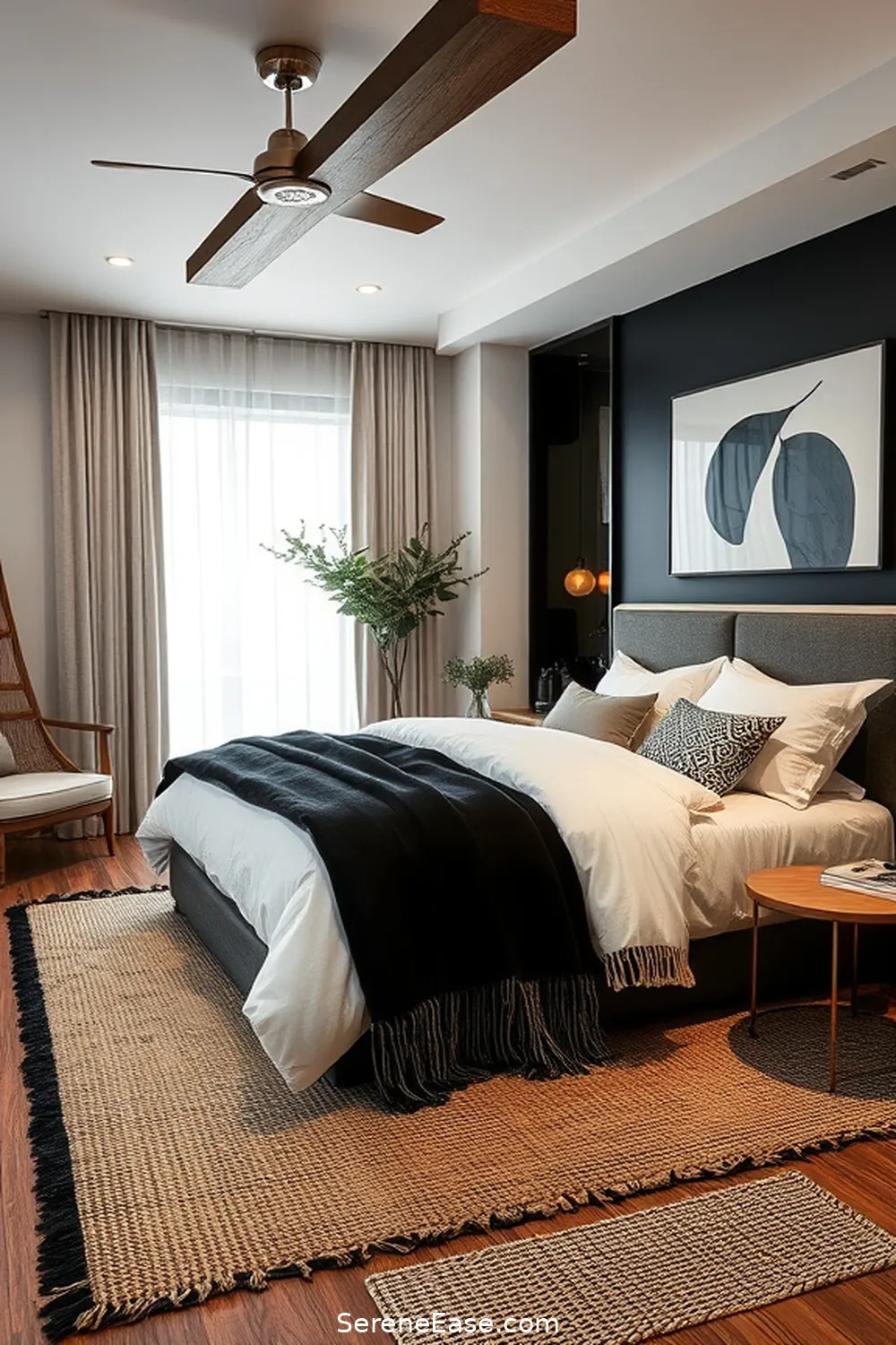 15 Ways to Incorporate Black and White in a Mid-Century Modern Bedroom Style 9 Integrate Natural Textures for 15 Ways to Incorporate Black and White in a Mid-Century Modern Bedroom Style