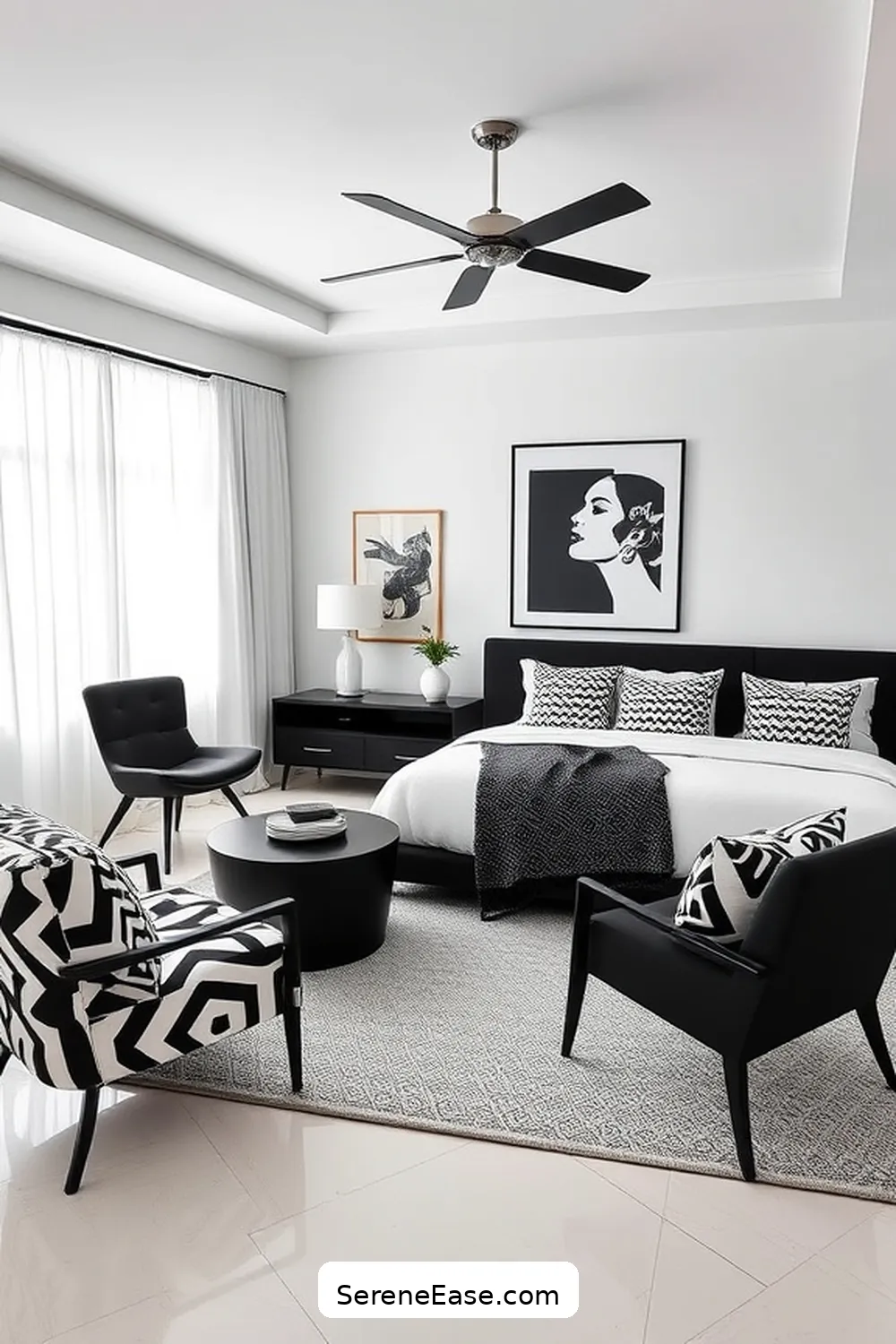 15 Ways to Incorporate Black and White in a Mid-Century Modern Bedroom Style 2 Opt for a Monochromatic Color Scheme for 15 Ways to Incorporate Black and White in a Mid-Century Modern Bedroom Style