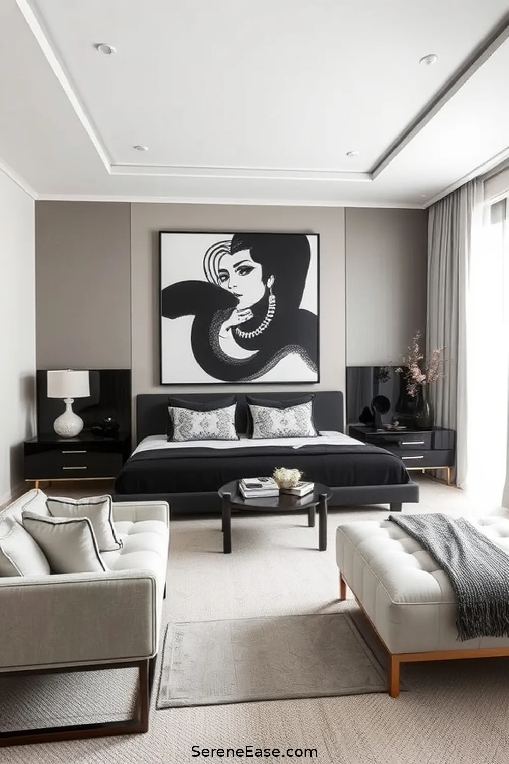 15 Ways to Incorporate Black and White in a Mid-Century Modern Bedroom Style 6 Use Black and White Artwork for 15 Ways to Incorporate Black and White in a Mid-Century Modern Bedroom Style