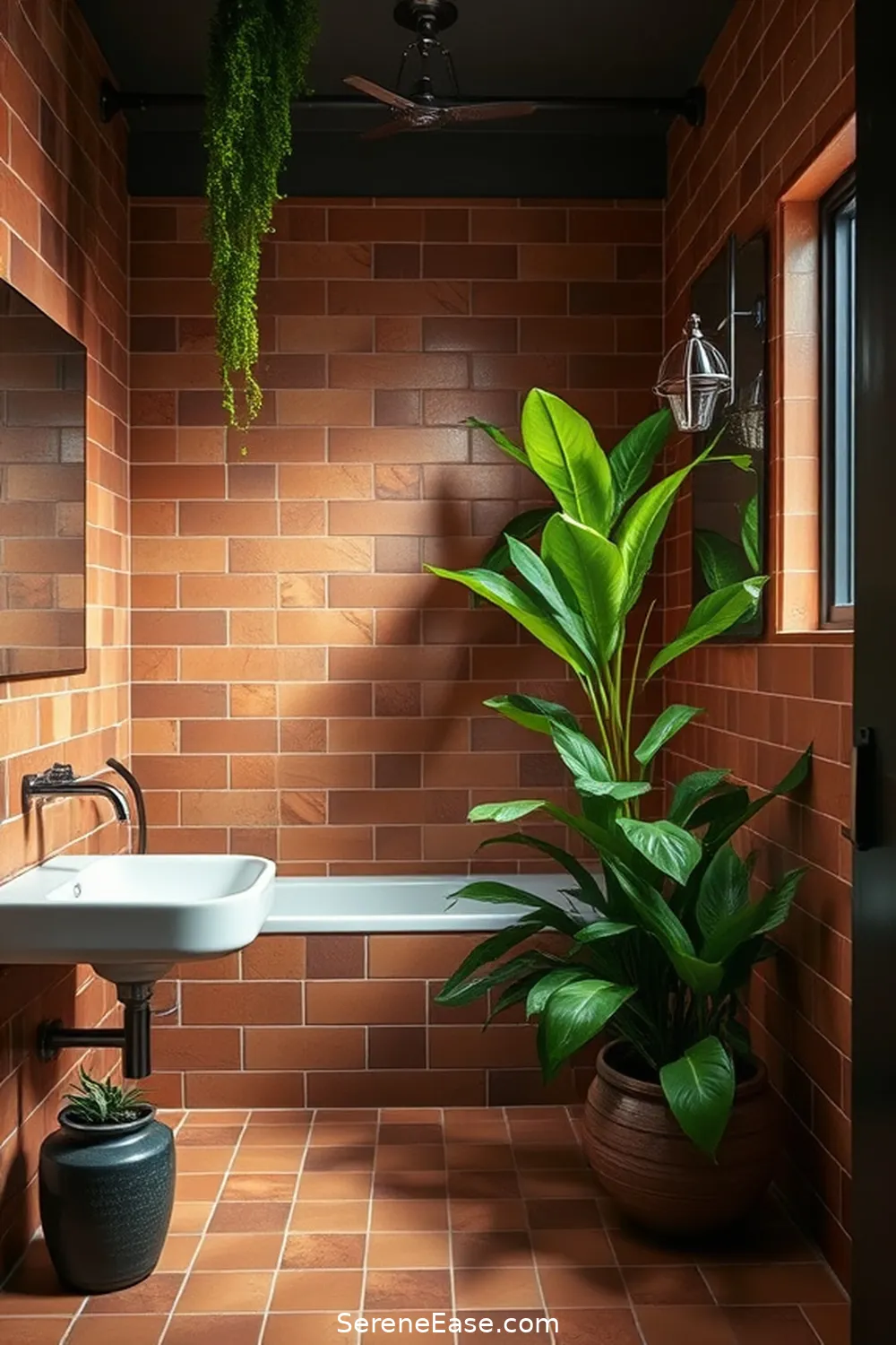 15 Ways to Incorporate Earth Tones in an Industrial Style Bathroom 7 Add Greenery With Plants for 15 Ways to Incorporate Earth Tones in an Industrial Style Bathroom