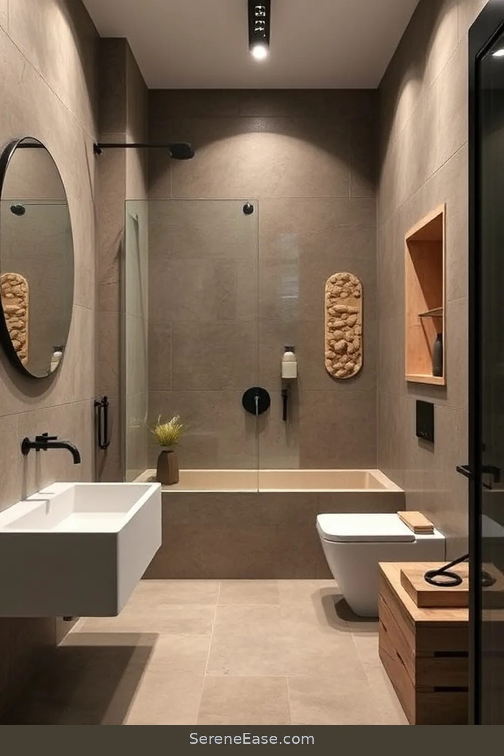 15 Ways to Incorporate Earth Tones in an Industrial Style Bathroom 4 Incorporate Stone or Pebble Accents for 15 Ways to Incorporate Earth Tones in an Industrial Style Bathroom