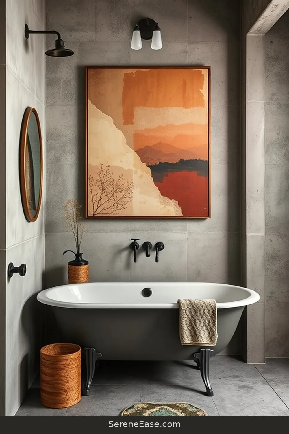 15 Ways to Incorporate Earth Tones in an Industrial Style Bathroom 13 Select Earthy Artwork for 15 Ways to Incorporate Earth Tones in an Industrial Style Bathroom