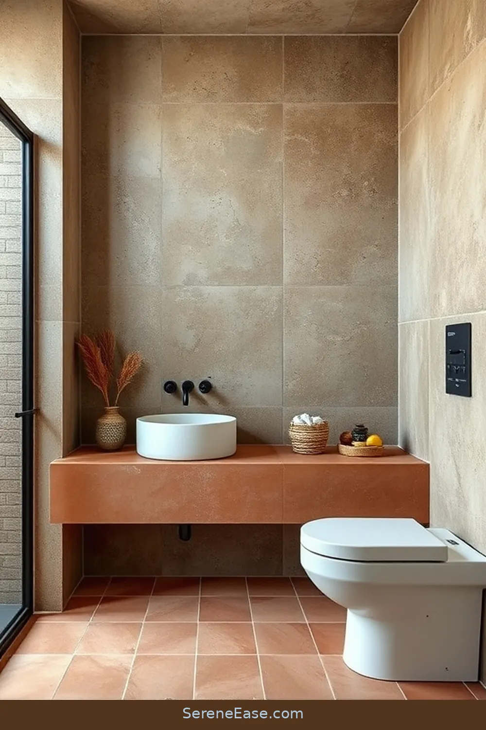 15 Ways to Incorporate Earth Tones in an Industrial Style Bathroom 11 Use Textured Wall Coverings for 15 Ways to Incorporate Earth Tones in an Industrial Style Bathroom