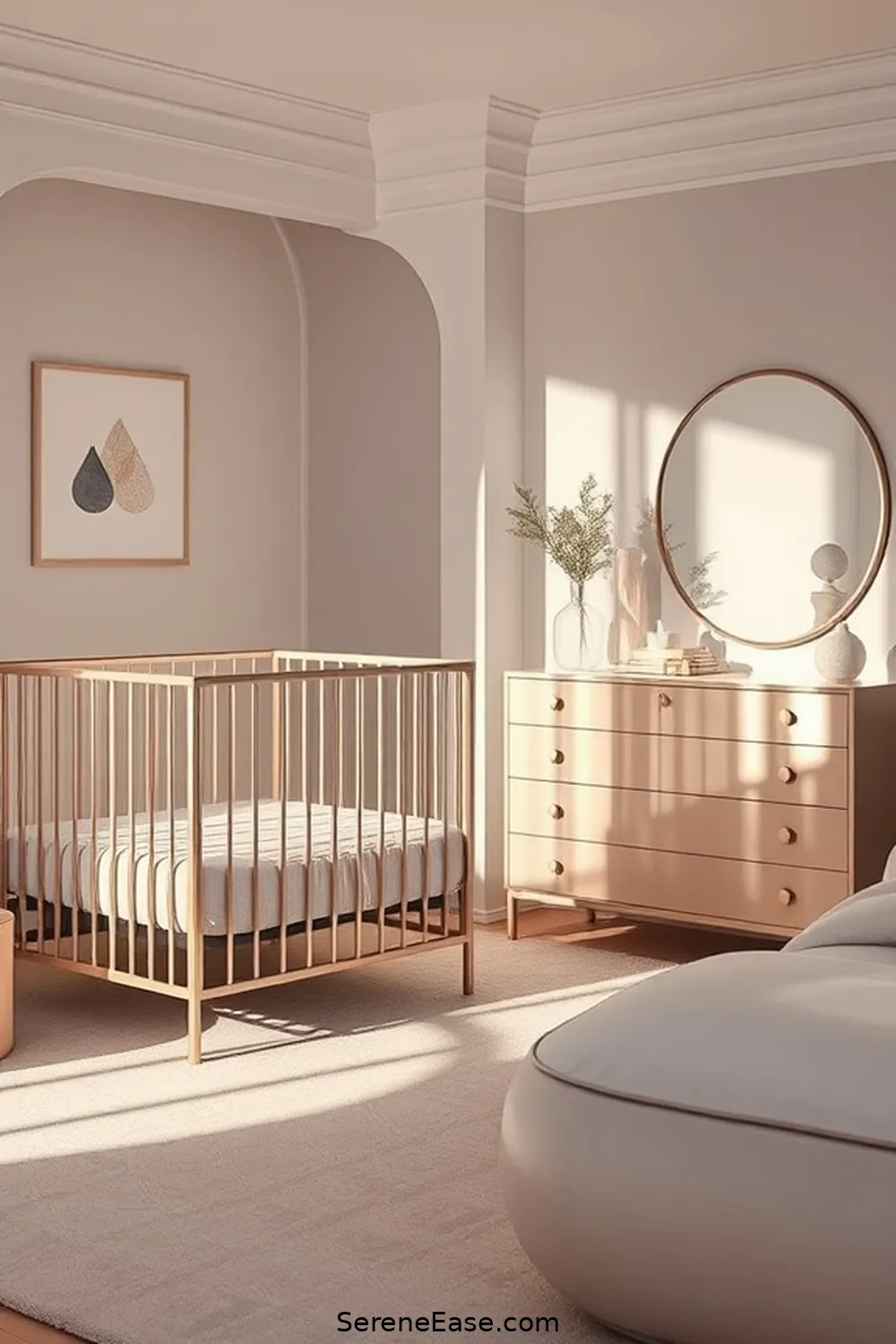 Choose Metallic Furniture Pieces for 15 Ways to Incorporate Metallic Accents in Minimalist Nursery Style