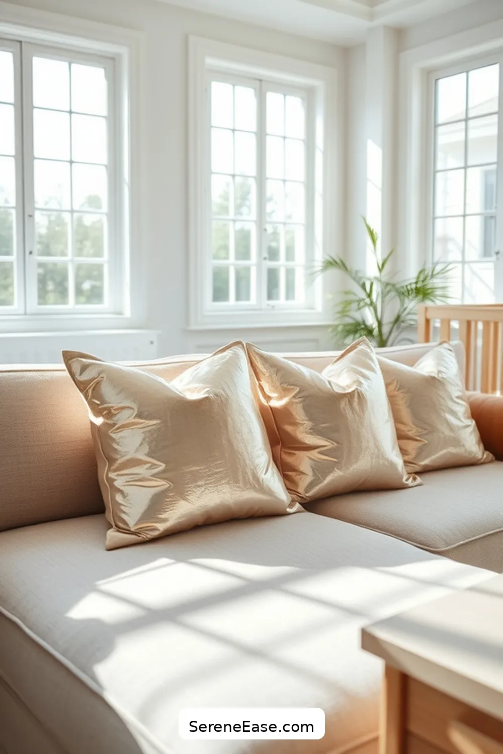 Use Metallic Accent Pillows for 15 Ways to Incorporate Metallic Accents in Minimalist Nursery Style