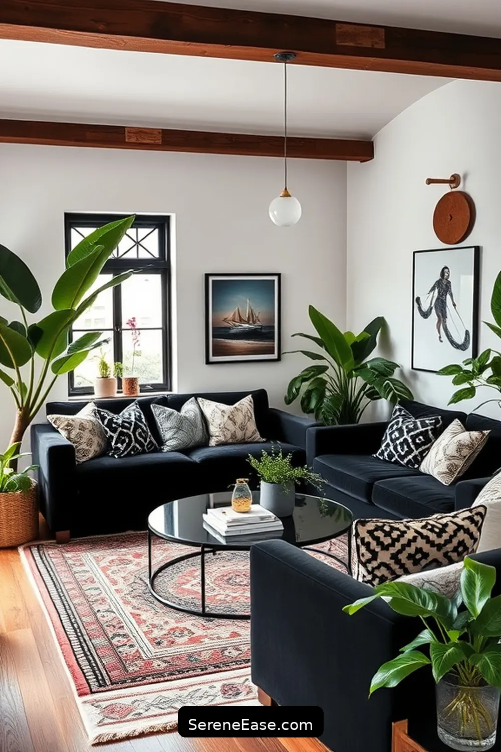 15 Ways to Infuse Black and White Style in Your Bohemian Living Room 6 Add Statement Black Furniture for 15 Ways to Infuse Black and White Style in Your Bohemian Living Room