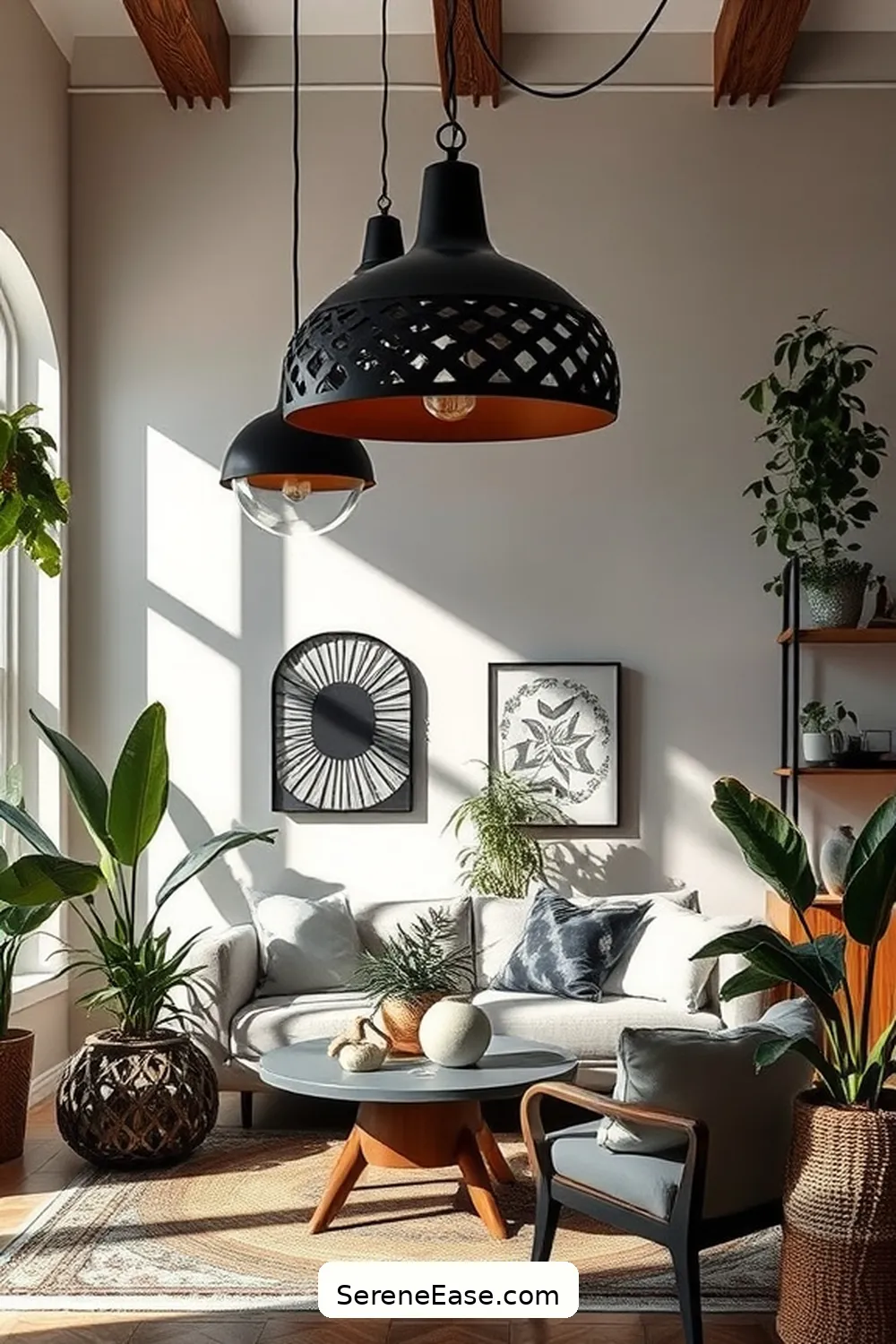 15 Ways to Infuse Black and White Style in Your Bohemian Living Room 9 Choose Unique Lighting Fixtures for 15 Ways to Infuse Black and White Style in Your Bohemian Living Room