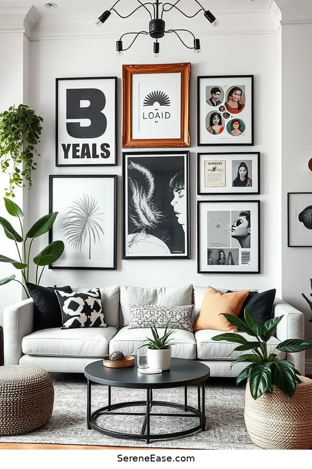 15 Ways to Infuse Black and White Style in Your Bohemian Living Room 10 Create a Gallery Wall for 15 Ways to Infuse Black and White Style in Your Bohemian Living Room
