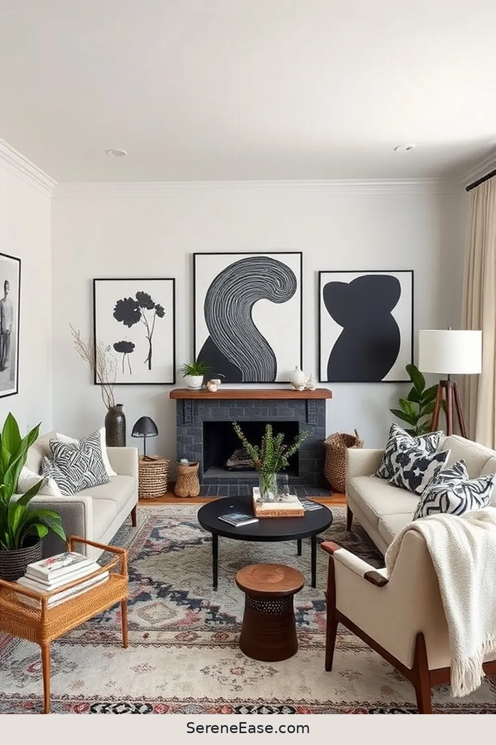 15 Ways to Infuse Black and White Style in Your Bohemian Living Room 4 Incorporate Black and White Artwork for 15 Ways to Infuse Black and White Style in Your Bohemian Living Room