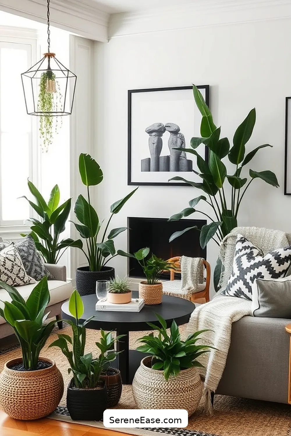 15 Ways to Infuse Black and White Style in Your Bohemian Living Room 12 Integrate Black and White Plants for 15 Ways to Infuse Black and White Style in Your Bohemian Living Room