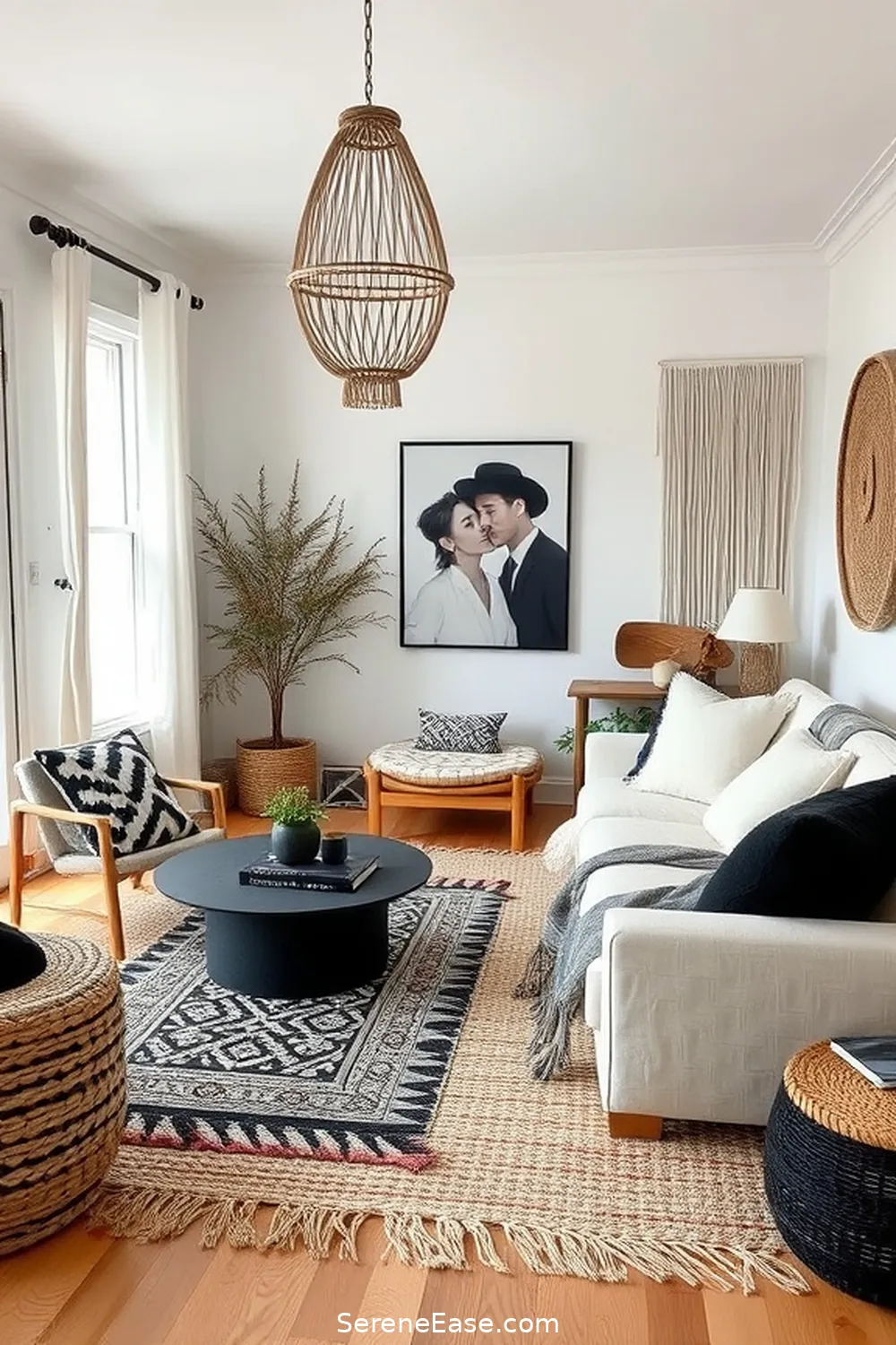15 Ways to Infuse Black and White Style in Your Bohemian Living Room 3 Mix Textures for Depth for 15 Ways to Infuse Black and White Style in Your Bohemian Living Room