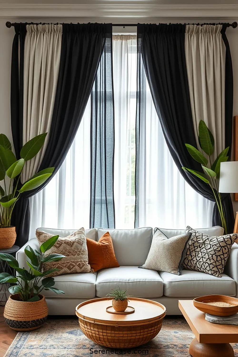 15 Ways to Infuse Black and White Style in Your Bohemian Living Room 14 Opt for Black and White Curtains for 15 Ways to Infuse Black and White Style in Your Bohemian Living Room