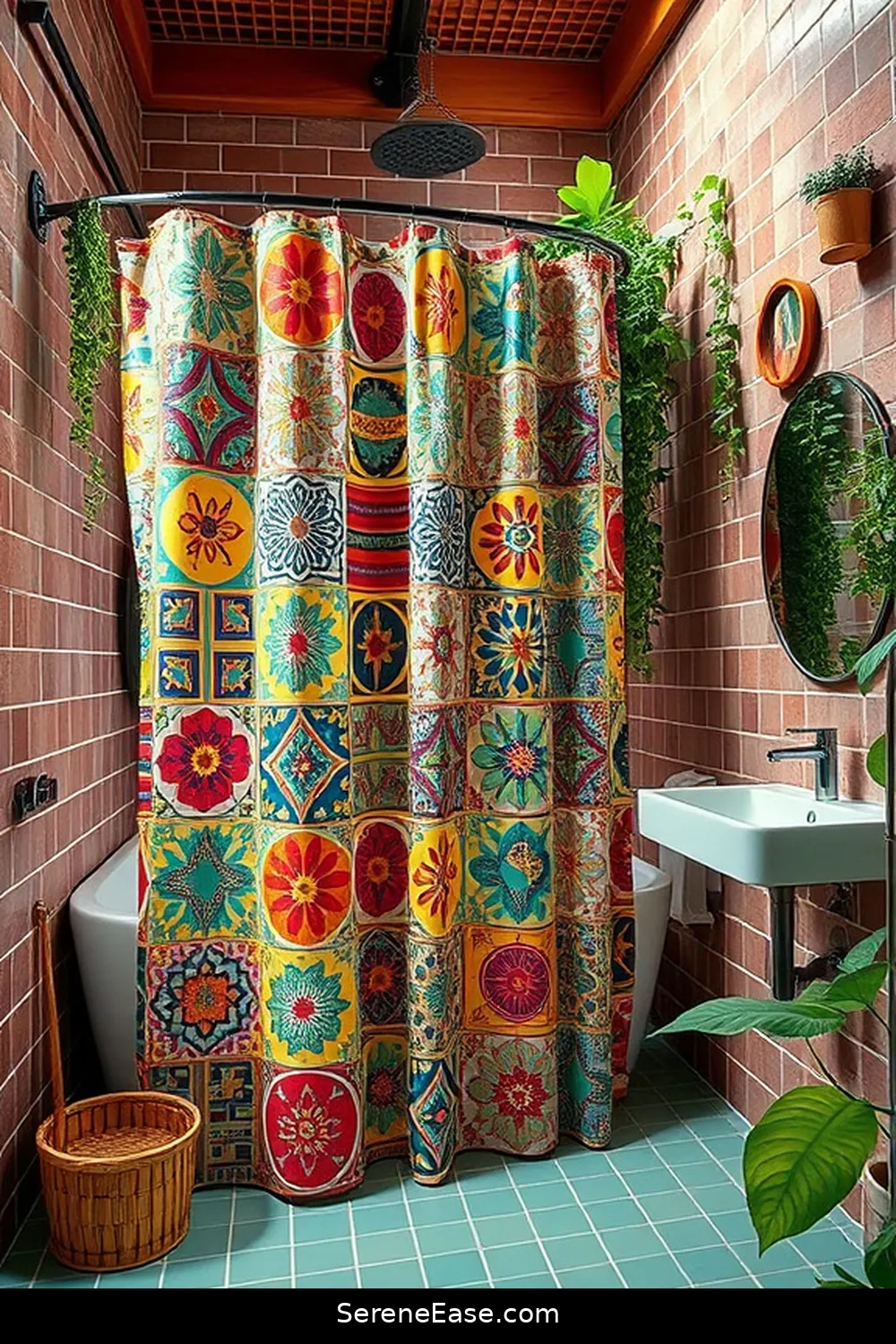 15 Ways to Infuse Bold and Bright Colors in Your Industrial Style Bathroom 5 Colorful Shower Curtains to Enhance the Mood for 15 Ways to Infuse Bold and Bright Colors in Your Industrial Style Bathroom