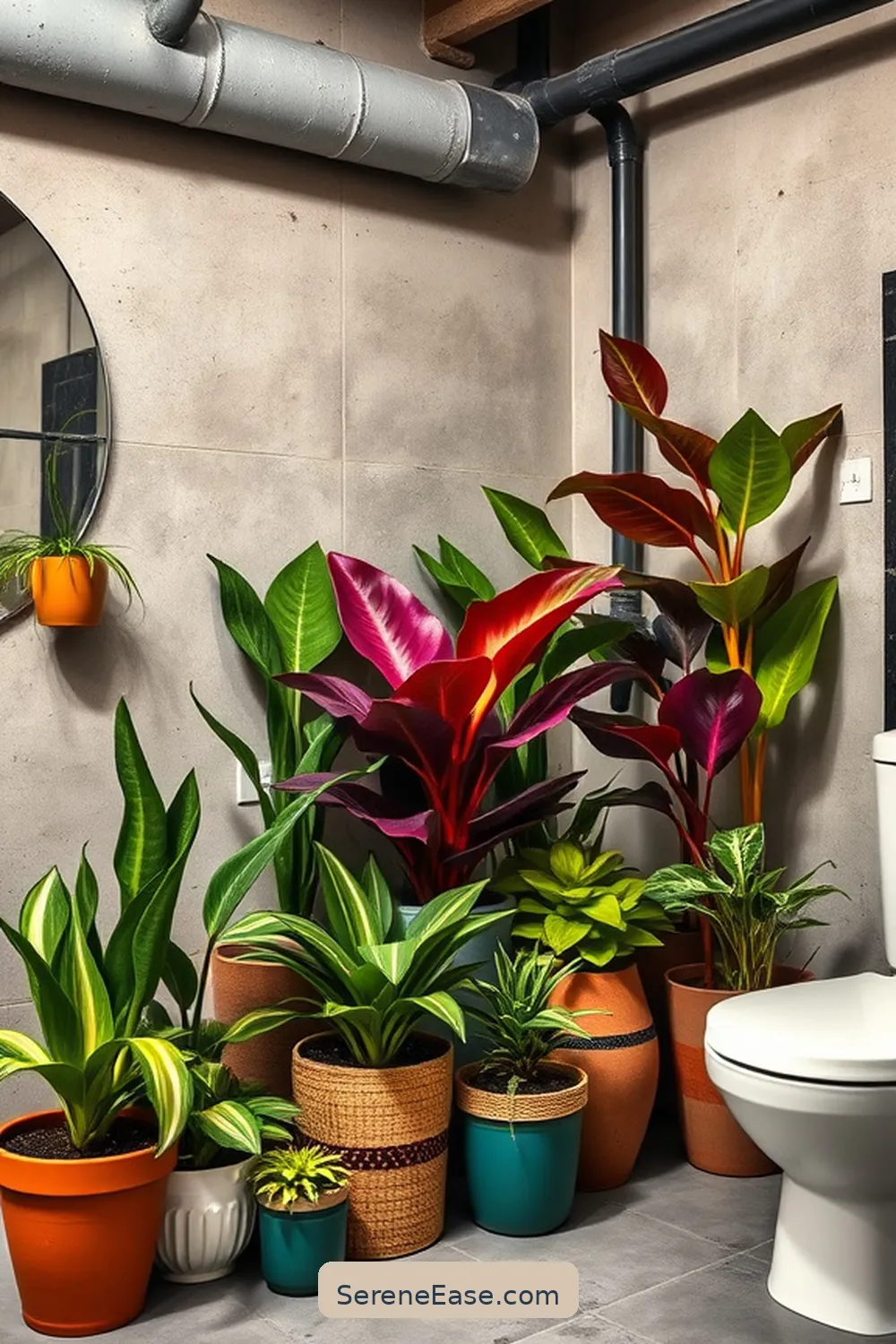 15 Ways to Infuse Bold and Bright Colors in Your Industrial Style Bathroom 14 Decorative Plants in Colorful Pots for 15 Ways to Infuse Bold and Bright Colors in Your Industrial Style Bathroom