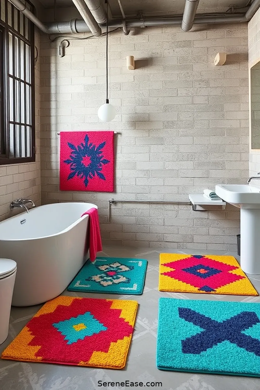 15 Ways to Infuse Bold and Bright Colors in Your Industrial Style Bathroom 8 Eye-Catching Bath Mats to Brighten Up for 15 Ways to Infuse Bold and Bright Colors in Your Industrial Style Bathroom
