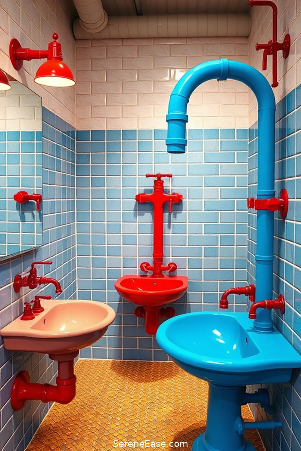 15 Ways to Infuse Bold and Bright Colors in Your Industrial Style Bathroom 13 Fun and Funky Plumbing Accents for 15 Ways to Infuse Bold and Bright Colors in Your Industrial Style Bathroom