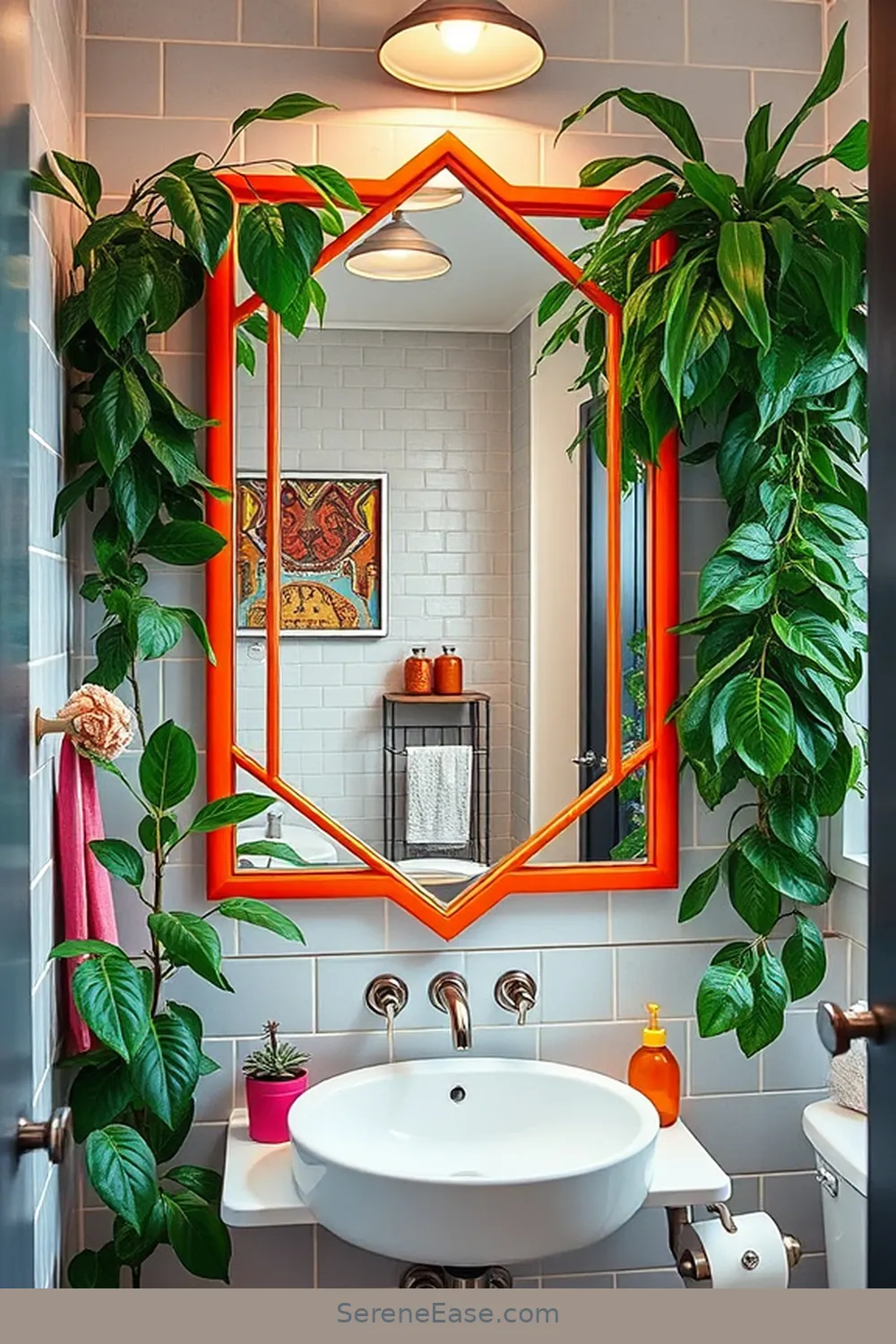 15 Ways to Infuse Bold and Bright Colors in Your Industrial Style Bathroom 12 Statement Mirrors With Colorful Frames for 15 Ways to Infuse Bold and Bright Colors in Your Industrial Style Bathroom