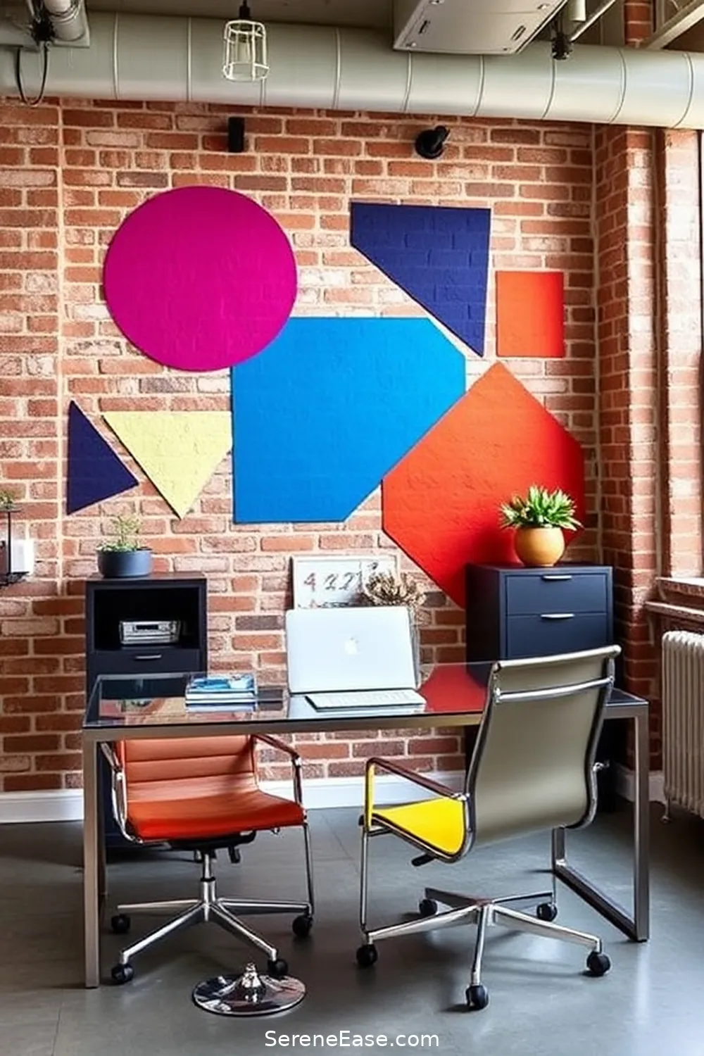 15 Ways to Infuse Bold and Bright Colors in Your Industrial-Style Home Office 15 Hang Colorful Wall Decals or Stickers for 15 Ways to Infuse Bold and Bright Colors in Your Industrial-Style Home Office
