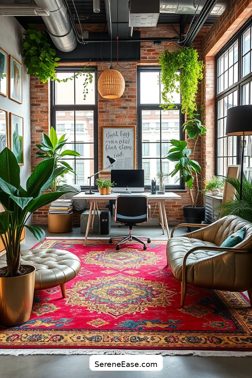15 Ways to Infuse Bold and Bright Colors in Your Industrial-Style Home Office 6 Implement Colorful Rugs for 15 Ways to Infuse Bold and Bright Colors in Your Industrial-Style Home Office