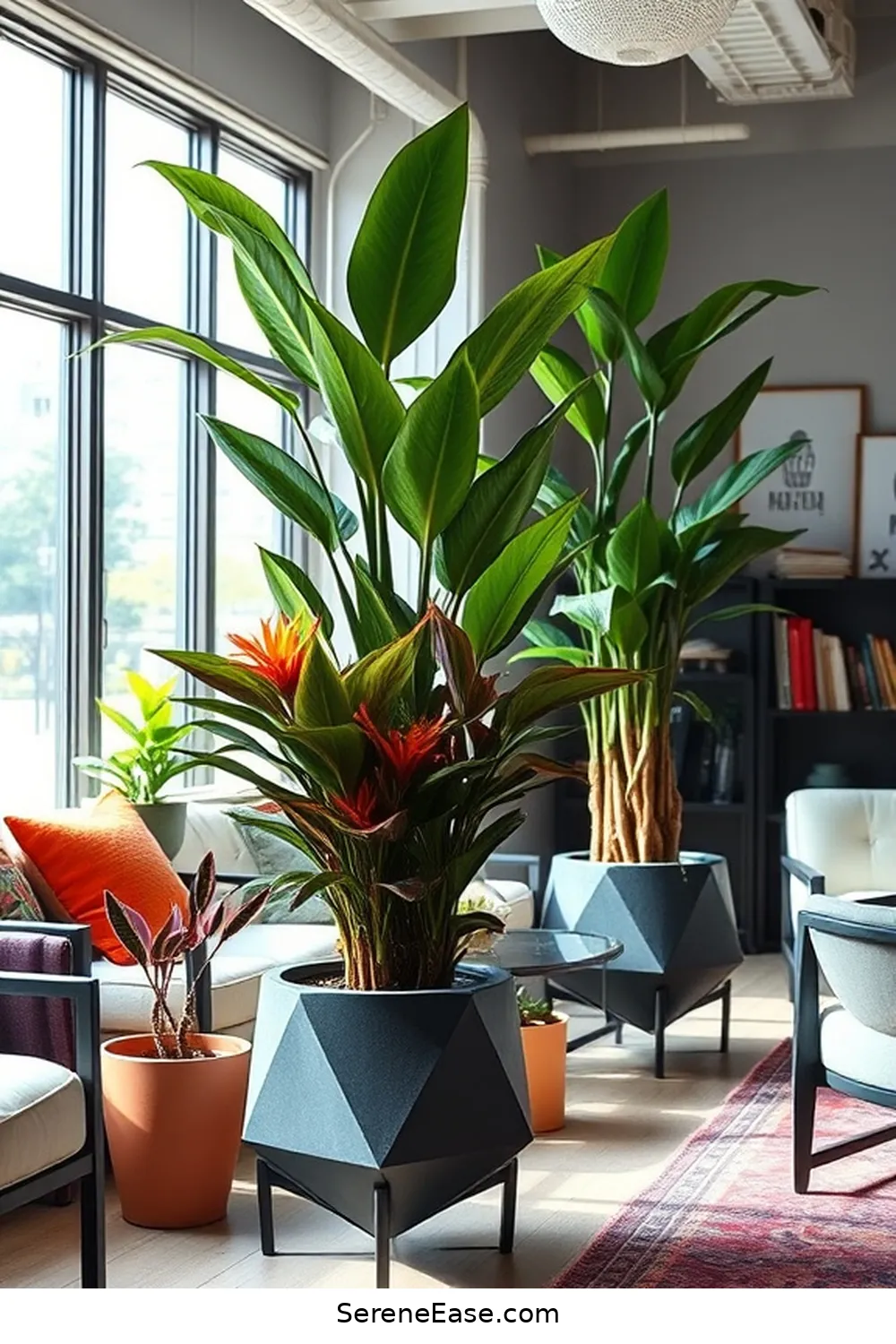 15 Ways to Infuse Bold and Bright Colors in Your Industrial-Style Home Office 9 Include Colorful Plants and Planters for 15 Ways to Infuse Bold and Bright Colors in Your Industrial-Style Home Office