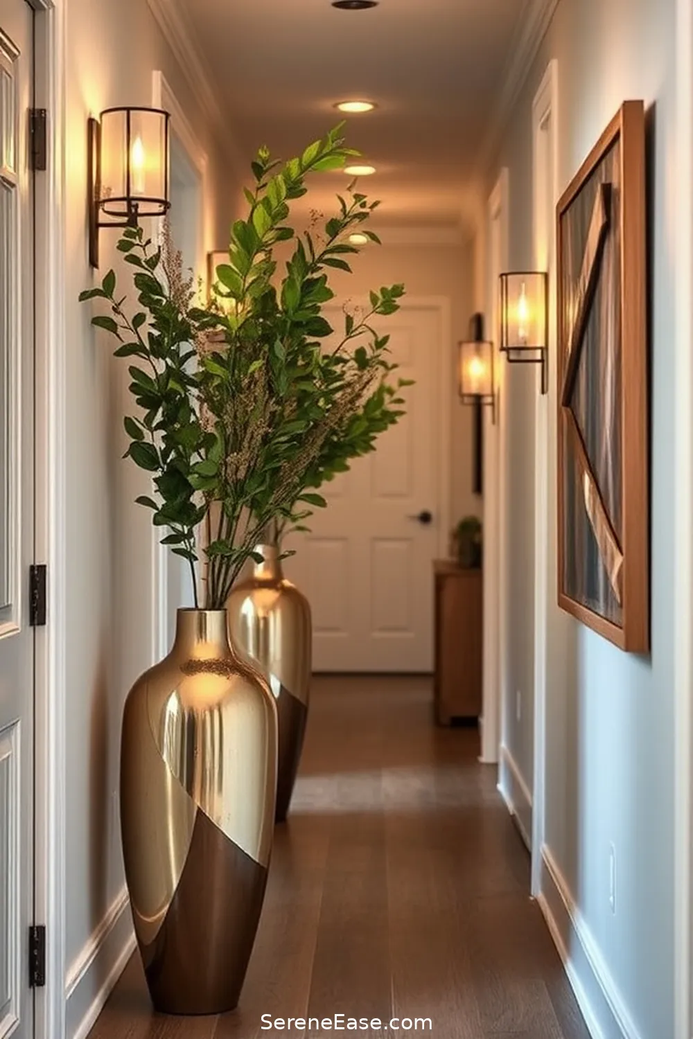 15 Ways to Style Metallic Accents in a Modern Farmhouse Hallway 12 Accessorize With Metallic Vases for 15 Ways to Style Metallic Accents in a Modern Farmhouse Hallway