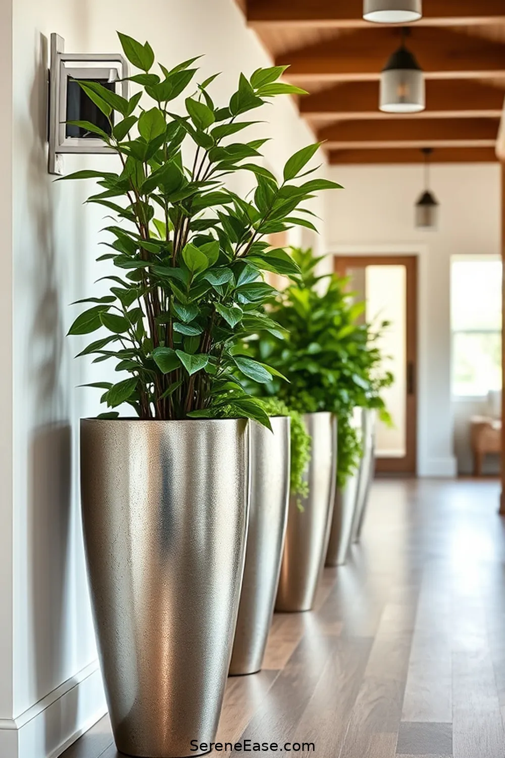 15 Ways to Style Metallic Accents in a Modern Farmhouse Hallway 13 Choose Metallic Planters for Greenery for 15 Ways to Style Metallic Accents in a Modern Farmhouse Hallway