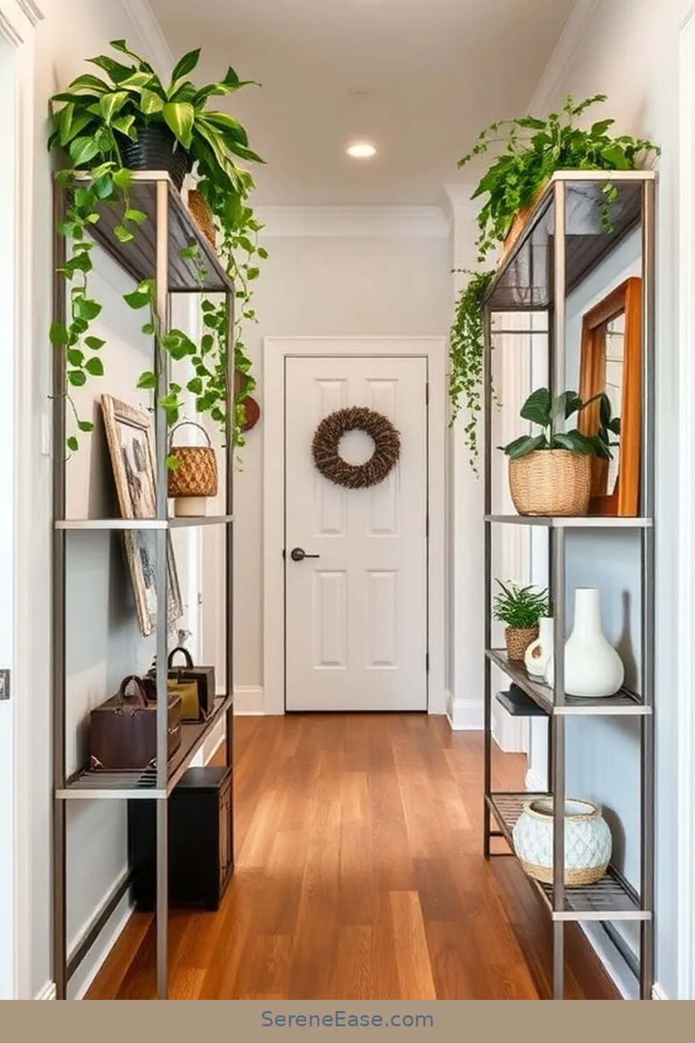 15 Ways to Style Metallic Accents in a Modern Farmhouse Hallway 16 Incorporate Metallic Shelving Units for 15 Ways to Style Metallic Accents in a Modern Farmhouse Hallway