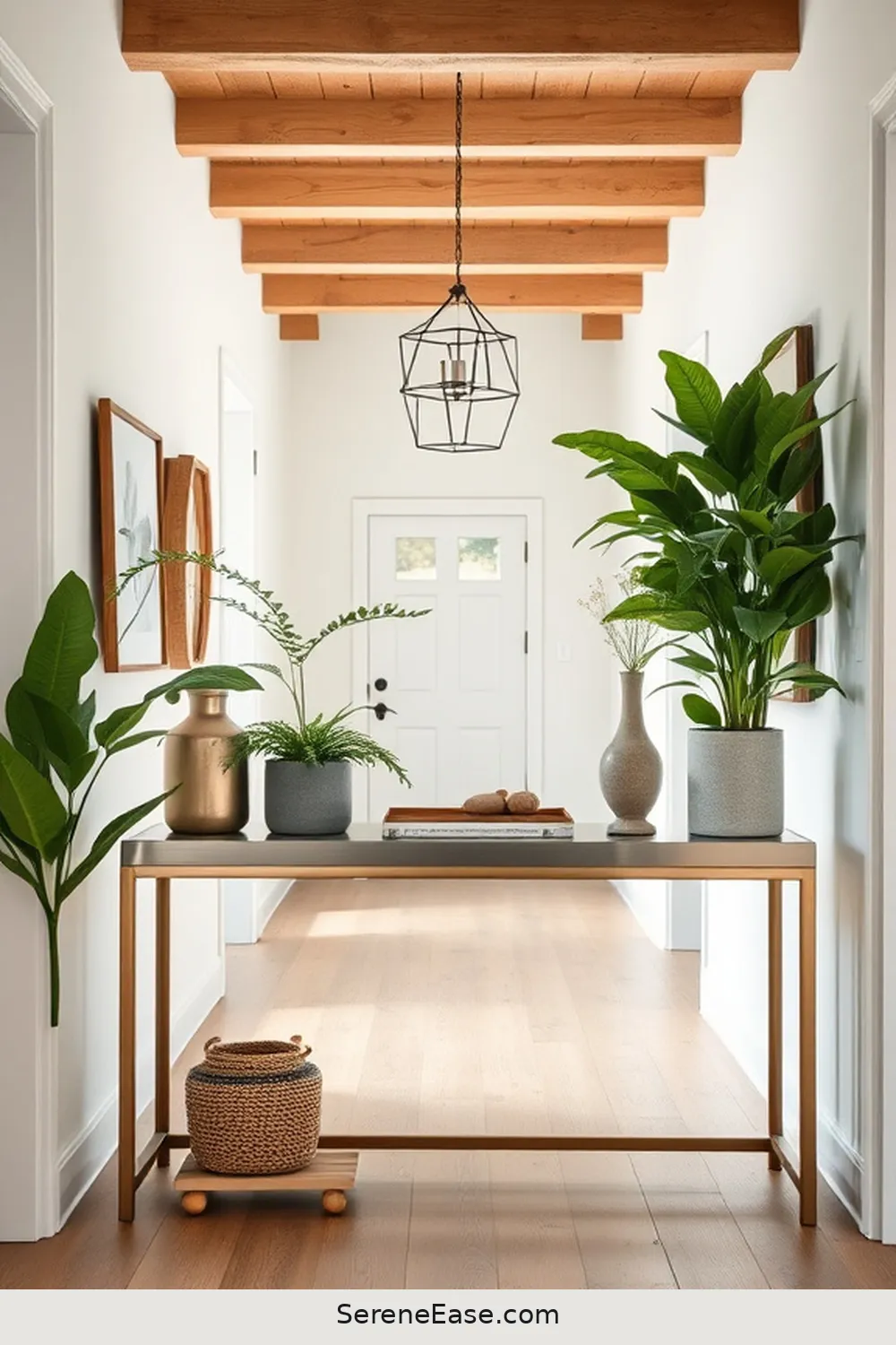 15 Ways to Style Metallic Accents in a Modern Farmhouse Hallway 6 Select a Metallic Console Table for 15 Ways to Style Metallic Accents in a Modern Farmhouse Hallway