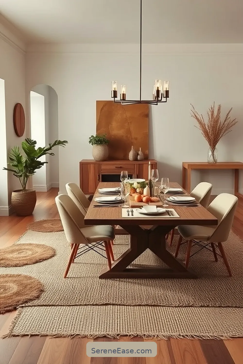 15 Ways to Use Earth Tones in a Minimalist Dining Room Style 11 Add Layered Rugs for 15 Ways to Use Earth Tones in a Minimalist Dining Room Style