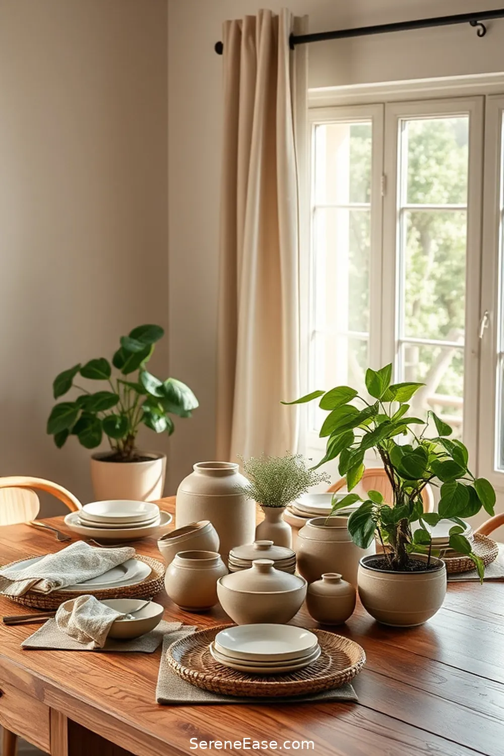 15 Ways to Use Earth Tones in a Minimalist Dining Room Style 7 Incorporate Potted Plants for 15 Ways to Use Earth Tones in a Minimalist Dining Room Style